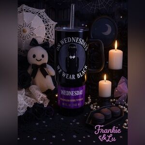 Wednesday Addams Black Stainless Steel Tumbler 40oz With Handle & Straw NWT